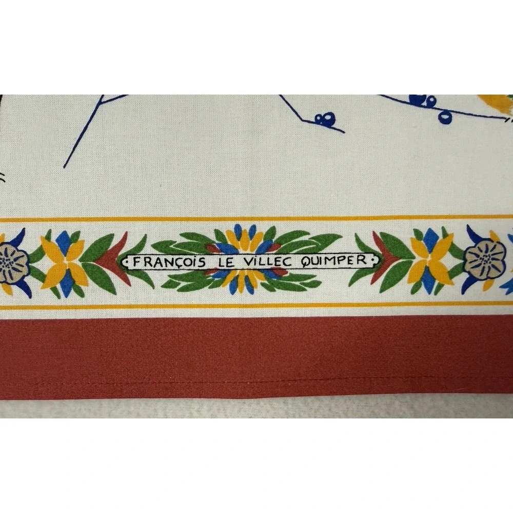 Francois Le Villec Quimper Tea Towel French Birds Hummingbird Winter Berry Flaws